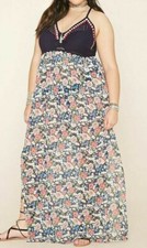 NWT Forever 21 Maxi 1x Dress BoHo Sheer Crocheted Swim Cover Up Side Slit Plus