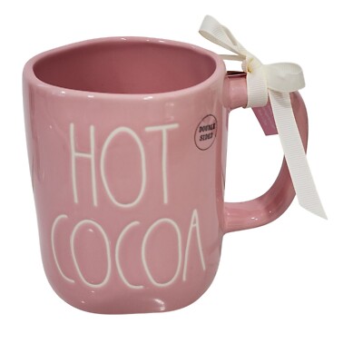 Rae Dunn Hot Cocoa Gingerbread Pink Ceramic Coffee Mug Double Sided 16oz NEW