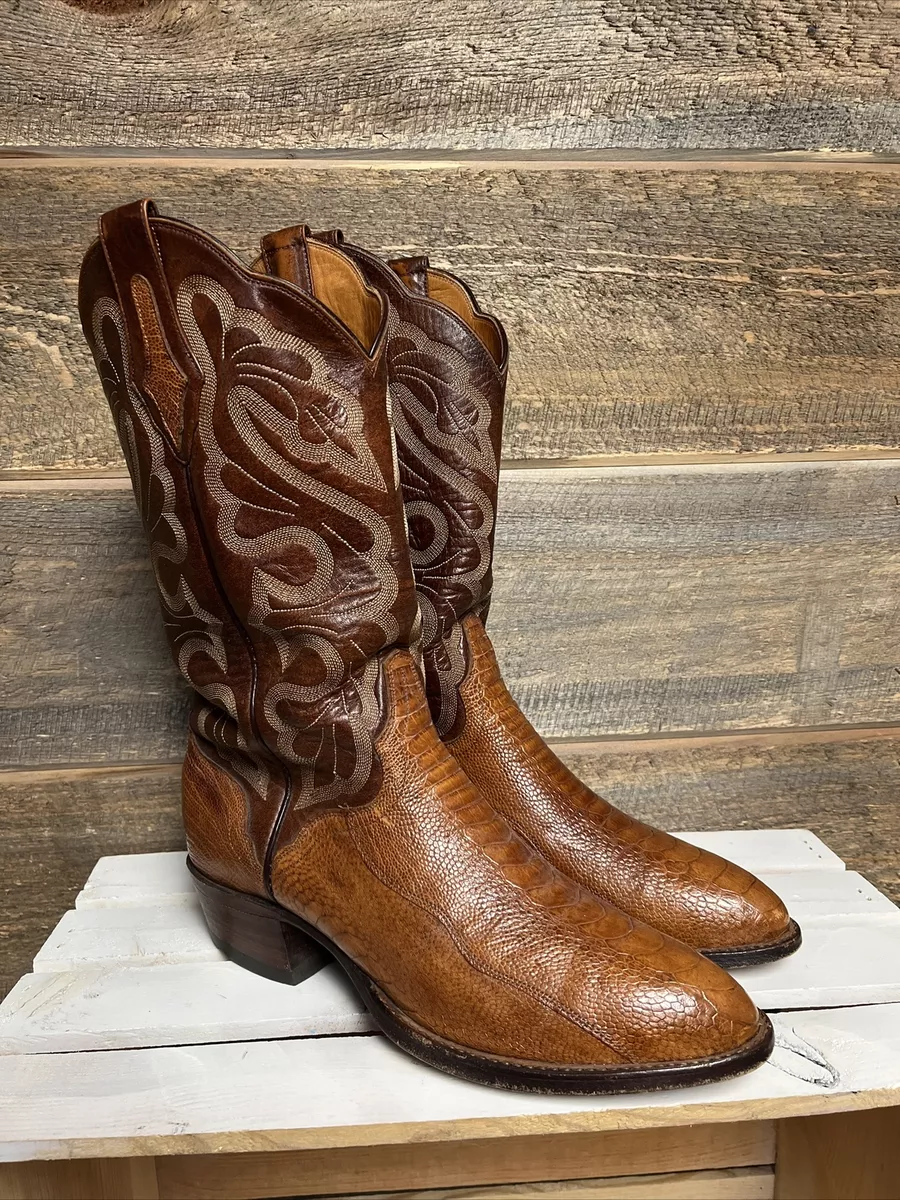 EL Dorado Handmade Exotic Cognac Ostrich Leg Cowboy Boots Size 9D