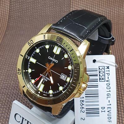 Casio MTP-VD01GL-1E Analog Quartz Black Dial Black Leather Men's