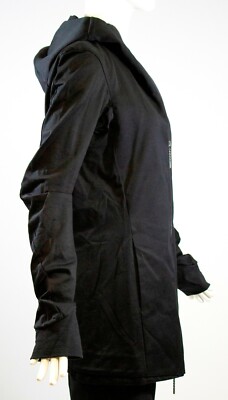 DEVOA Japan Black Gray Print Hooded Silver Tone Front Zip Coat