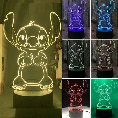 Anime 3D Illusion Led Lampe, Stitch Nachtlicht für Kinder 7 Farben Dimmen