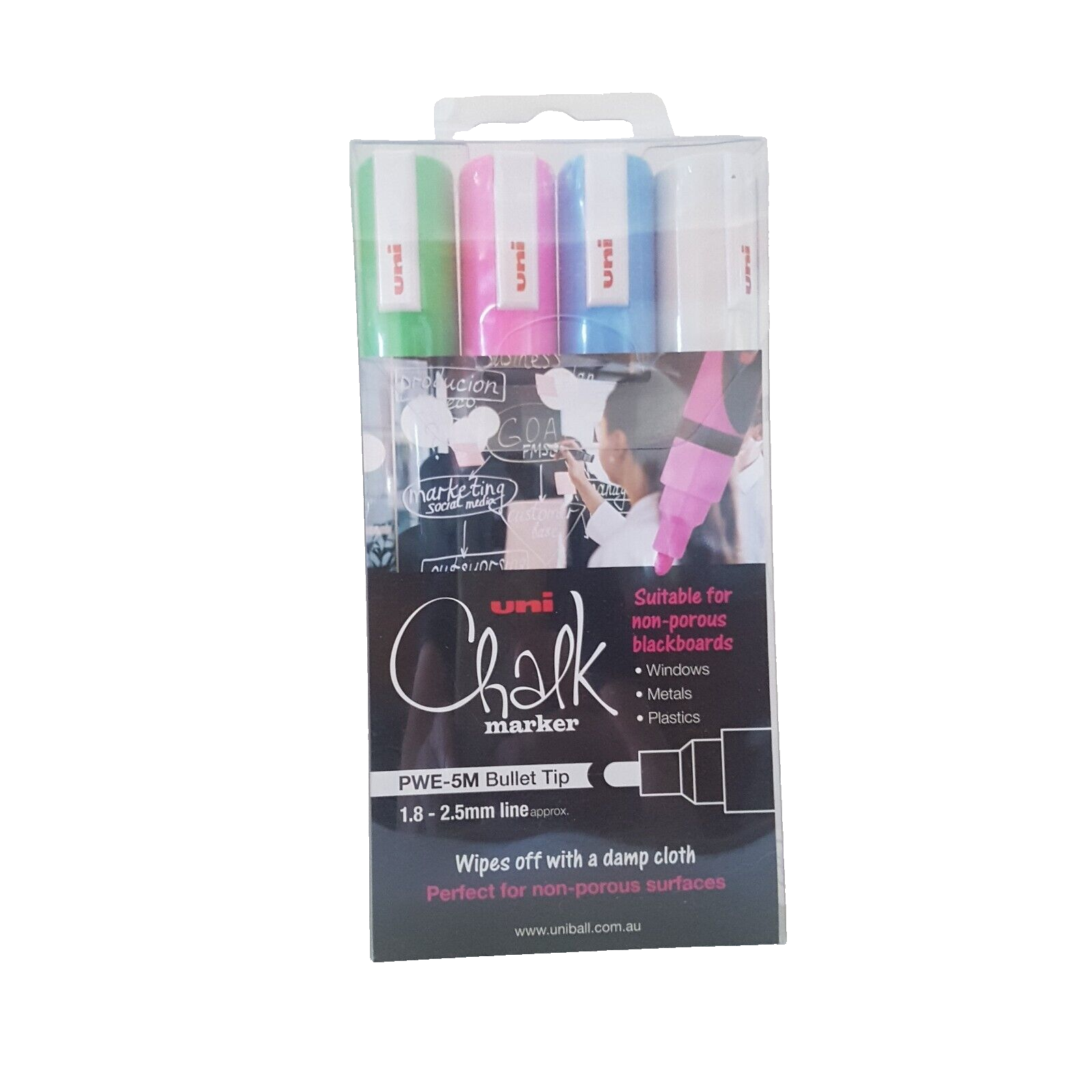Uni Chalk Markers PWE5M Set Of 4 1 8mm 2 5mm Bullet Tip 3 Packs 12 uni-chalk-markers-pwe5m-set-of-4-1-8mm-2-5mm-bullet-tip-3-packs-12
