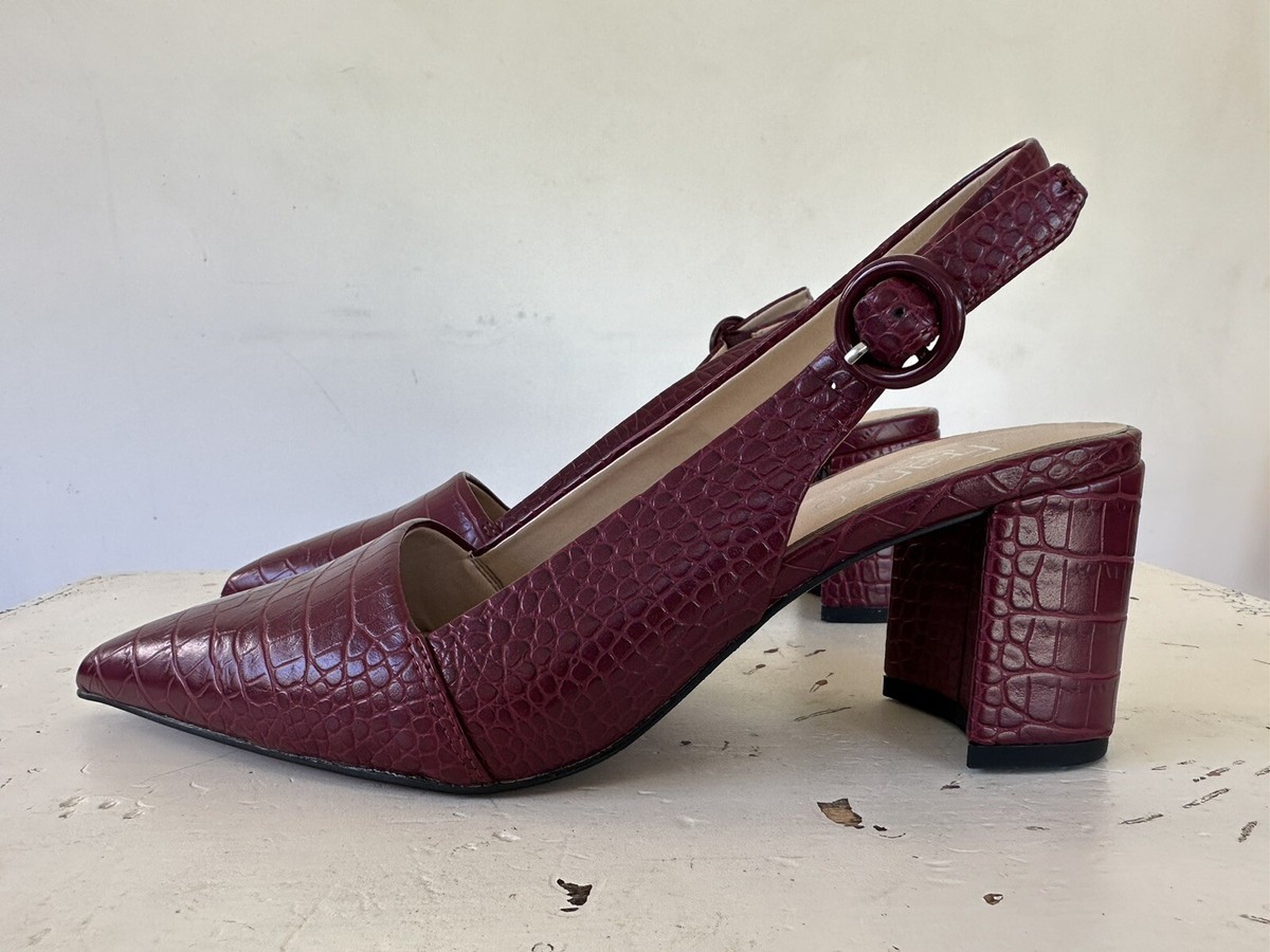 (取寄) フランコ サルト レディース  Franco Sarto women Jayton Oxblood Red Franco Sarto Trista Plum Faux Crocodile Sling Back Block Heels