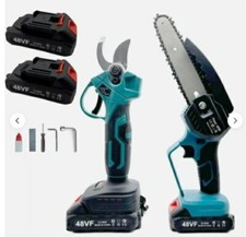 Motosega a Batteria 6" + Forbici Potatura Elettriche 2 Batterie 48V Valigetta