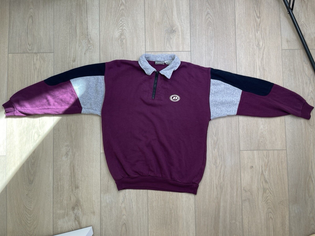 Vintage 80s Dunlop Collared Sweatshirt Size L Tennis Colorblock