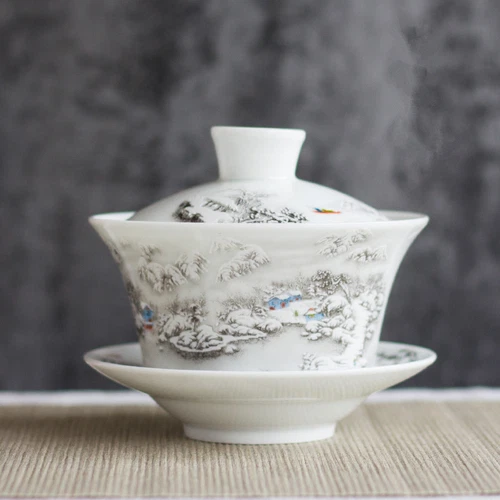Chinese Porcelain Tea Set Ceramic Gaiwan Floral Tea Cup Lid Saucer Tea Bowl Cup - Picture 8 of 14