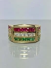 3Ct Princess Lab-Created Ruby Emerald Diamond Men's Ring 14K Yellow Gold Finish