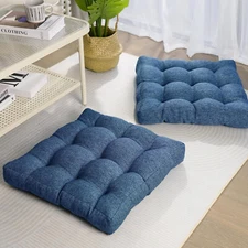 Lot of 2 Large Square Floor Pillows, Blue - 19" x 21", Gel Memory Foam