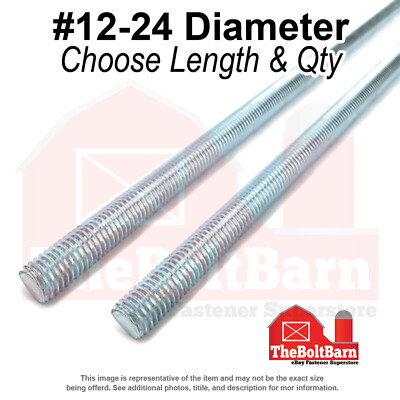 #12-24 Fully Threaded Rod Coarse Thread Zinc Clear (Choose Length & Qty)