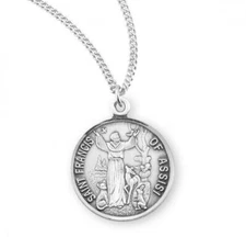 Saint Francis of Assisi Round Sterling Silver Medal Size 0.9in x 0.7in