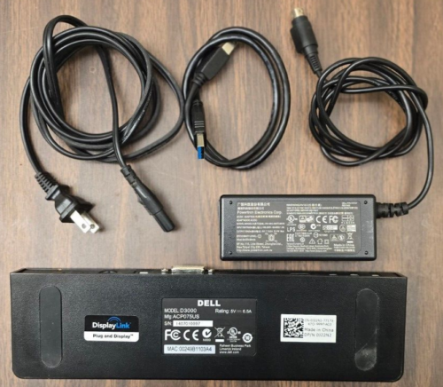 Dell D3000 Super Speed HDMI DVI USB 3.0 Dockingstation J22N2 ACP075US mit Adapter