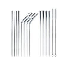 Reusable Stainless Steel Metal Drinking Straws w/ Cleaning Brush 8" / 8.5"
