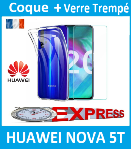 Huawei Nova 5T Coque Etui Housse Anti-Choc Silicone souple + Verre Trempé - Photo 1/3