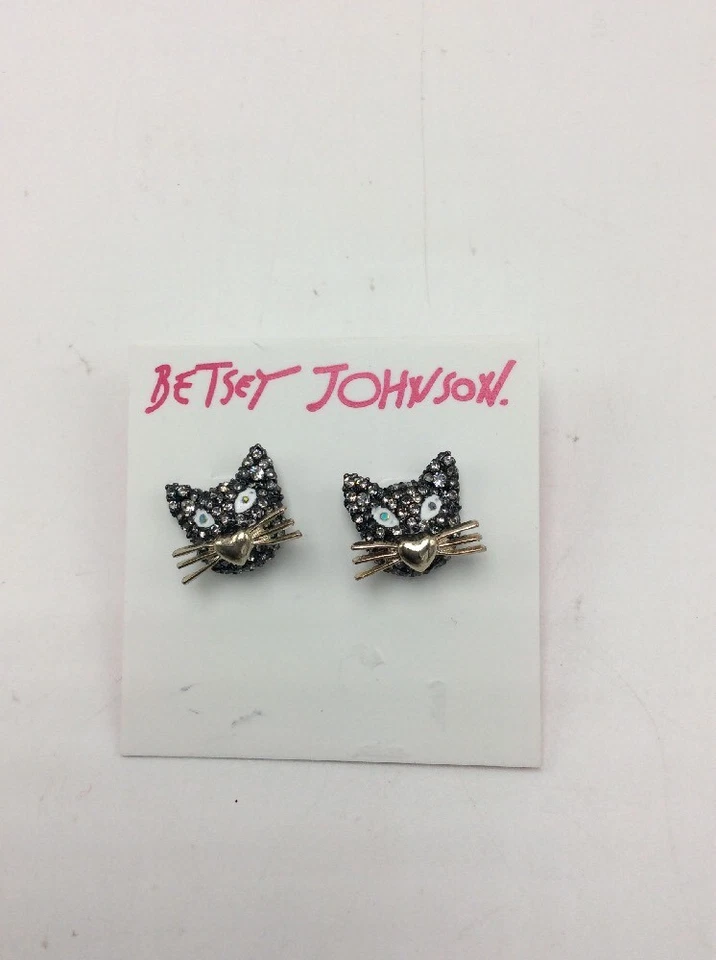 $32 Betsey-Johnson-Mujer-Dorado y Hematita-Gato-Stud-Pendientes F230/203 Foto 4 de 4