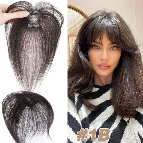 100% Human Hair Extensions Clip In Thin Thick Wispy Air French Bangs Hairpiece - Picture 17 of 36