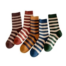 5/10 Pairs Retro Style Colorful Striped Socks, Cute Athletic Crew socks for W...