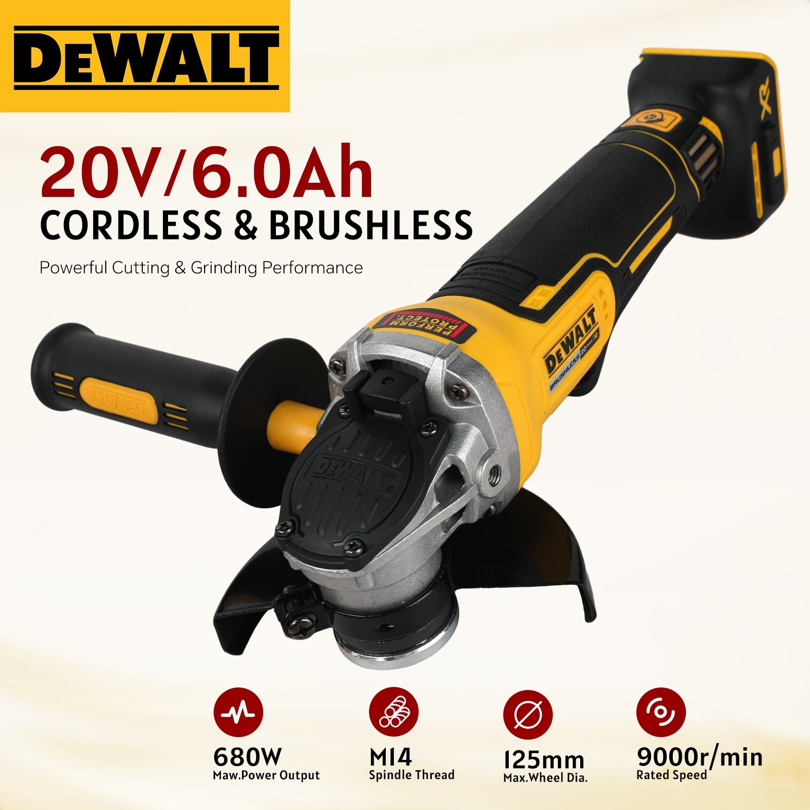 DEWALT DCG405 125mm 플랫 헤드 앵글 그라인더 18V 브러시리스 본체