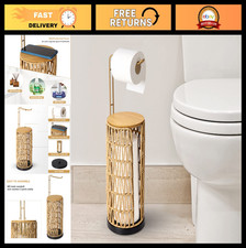 Freestanding Toilet Paper Holder with Storage, 3 Roll Woven Rattan Stand, Boho F