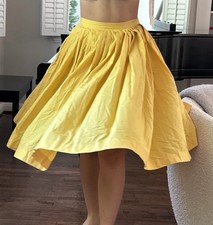 Vintage Handmade 50s Circle Full Skirt Pleated Yellow Cotton
