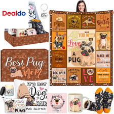 10 Pcs Christmas Pug Gifts for Women Includes Blanket Cosmetic Bag Keychain Coff