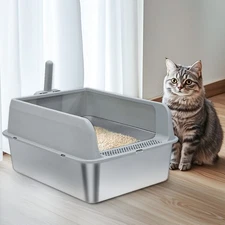 Enclosed Stainless Steel Cat Litter Box Scratch-resistance Litter Pan High Sided