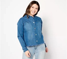 Women with Control My Wonder Denim Embellished Fringe Jacket Midwash S A667975