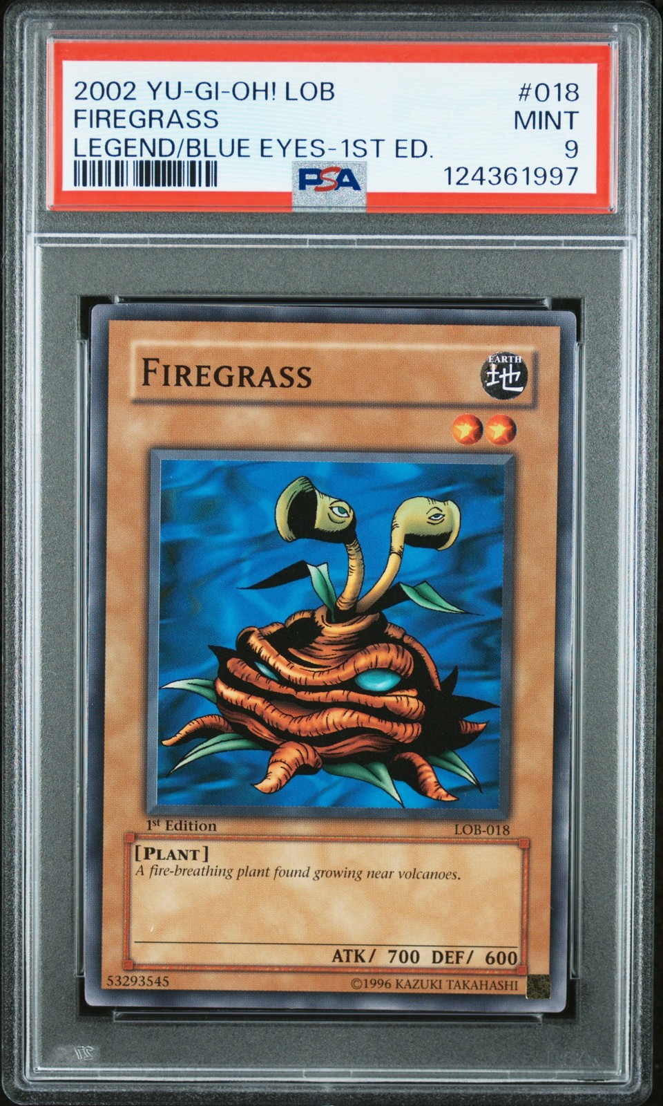 2002 YU-GI-OH! LEGEND OF BLUE EYES WHITE DRAGON 1ST EDITION #018 FIREGRASS PSA 9