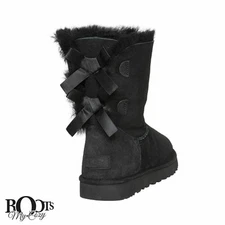 UGG BAILEY BOW II BLACK SUEDE SHEEPSKIN CLASSIC BOOTS SIZE US 5/UK 3.5/EU 36