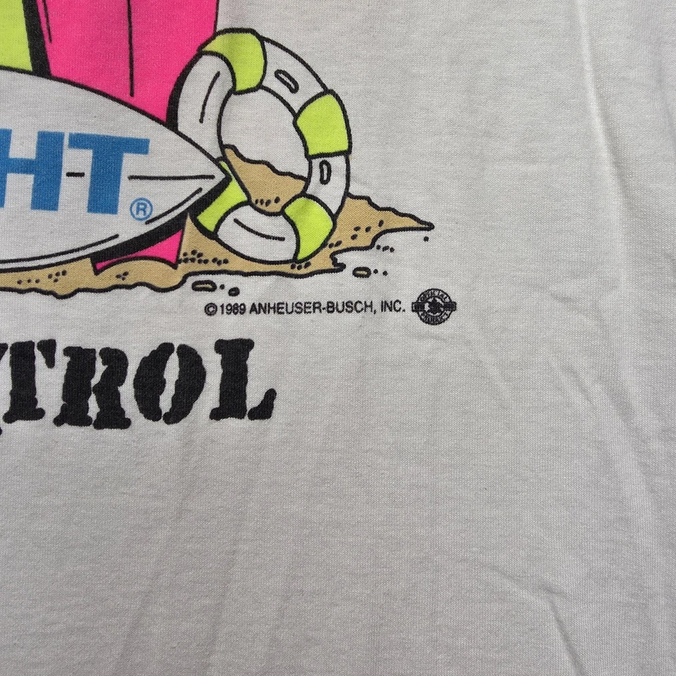 Винтажная мужская футболка 1989 Bud Light Surf Patrol XL белый экран звезды лучшая сделано в США - Изображение 3 из 4