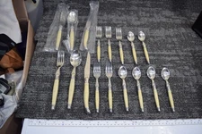 17 Jean Dubost Laguiole BEE France Flatware Ivory Handle Spoons Forks Knives
