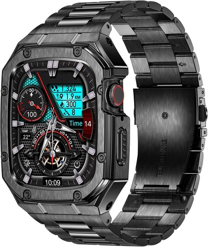 BAITEYOU Stainless Steel Watch Band with Case Compatible with Apple Watch Series