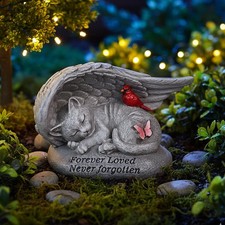 Cat Memorial Stones with Angel Wing Kitten Sculpture Sleeping 6 Inch, Pet Gra...