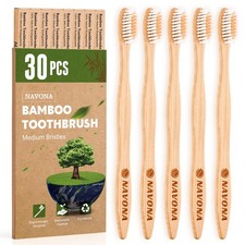 Navona 30 PCS Bamboo Toothbrushes Pack, BPA 1 Count Pack of 30 , White Brown