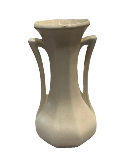 Vtg McCoy U.S.A  Pottery Double Handled Vase Matt White/Cream Art Deco