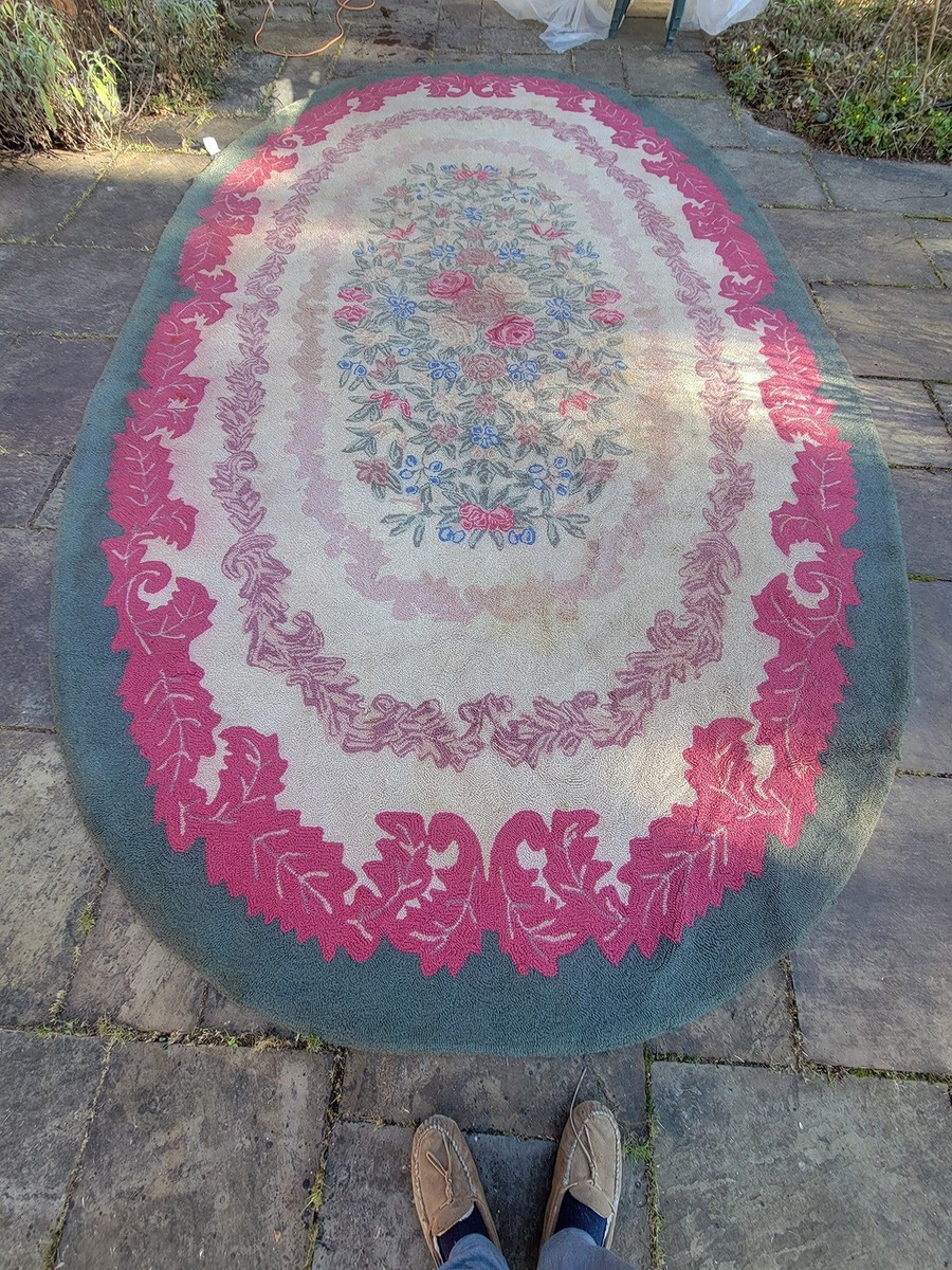 Vintage Priscilla Turner Rug Guild 9x16 Hooked Wool Floral Area