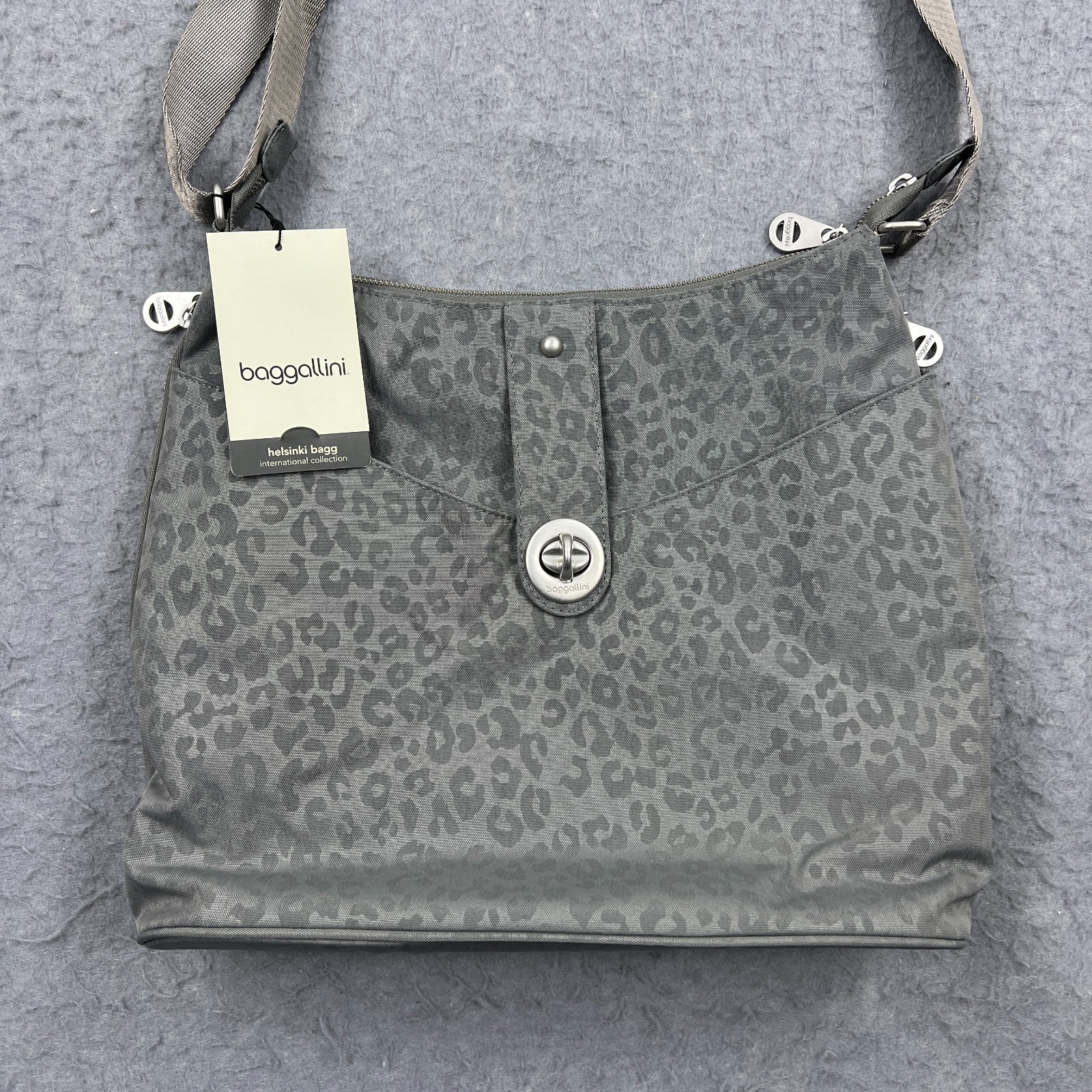 Baggallini Helsinki Bag Large Pewter Animal Print Crossbody Shoulder Travel Hobo