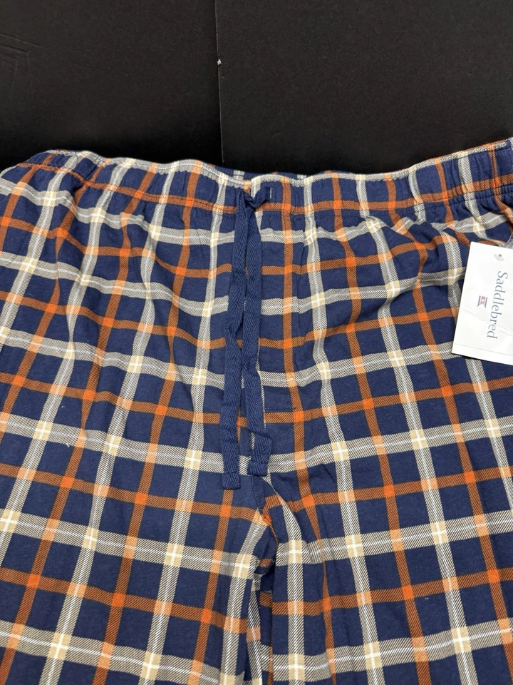 Saddlebred 男式 XL 法兰绒睡衣休闲裤橙色蓝色白色格子全新带标签 — 第 3/4 张图片
