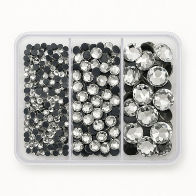  Hotfix Strasssteine Set Crystal SS6+SS10+SS16 Mix Aufbügeln Glas Glitzersteine