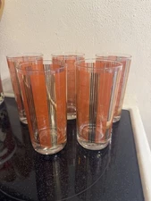 GEORGES BRIARD DOUBLE OLD FASHION  HIGH BALL WHISKEY GOLD and ORANGE SET  OF 5