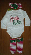 NEW Girls "Santa Baby" 4 Pc Christmas Outfit sz 3/4T w/ glitter  sequin bows