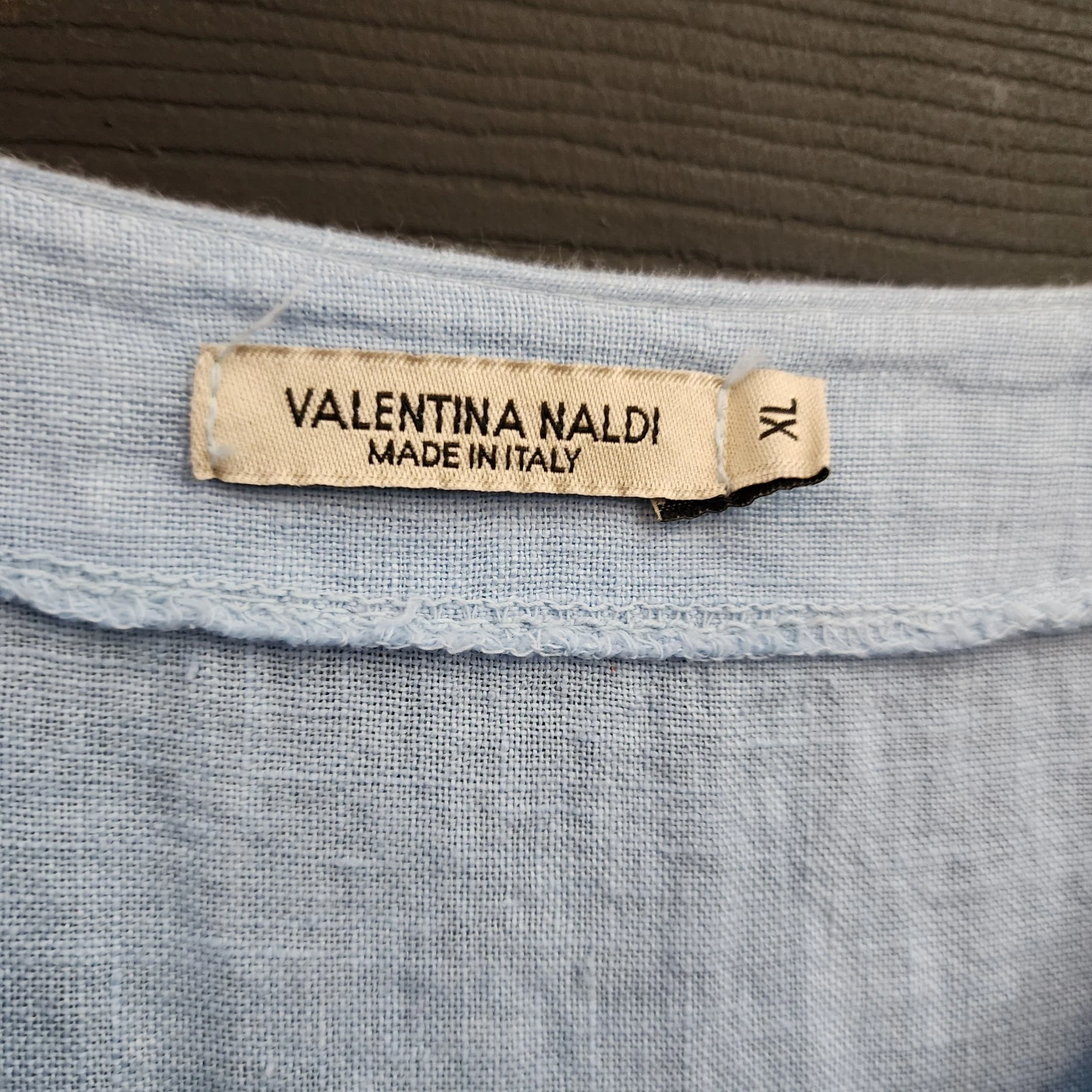VALENTINO Valentina Naldi tg. Abito XL scollo a V manica corta lino blu chiaro