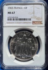 1965 10 Francs NGC MS 67 #4753169-016 25g .90 Silver KM#932