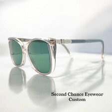 YSL SL 611 VINTAGE Sunglasses-Clear Grey Frame-New Green Custom Lenses-54mm-NOS