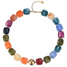 Colorful Resin Chunky Beaded Necklace for Women, Multicolor 16-18"