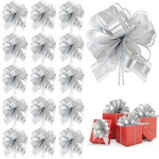 20 PCS Pull Bows Gift Wrapping Big Silver Organza Ribbon Baskets Decoration