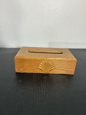 Vtg Solid Oak Wood Tissue Box Cover Dispenser Rectangle Pristine Condition