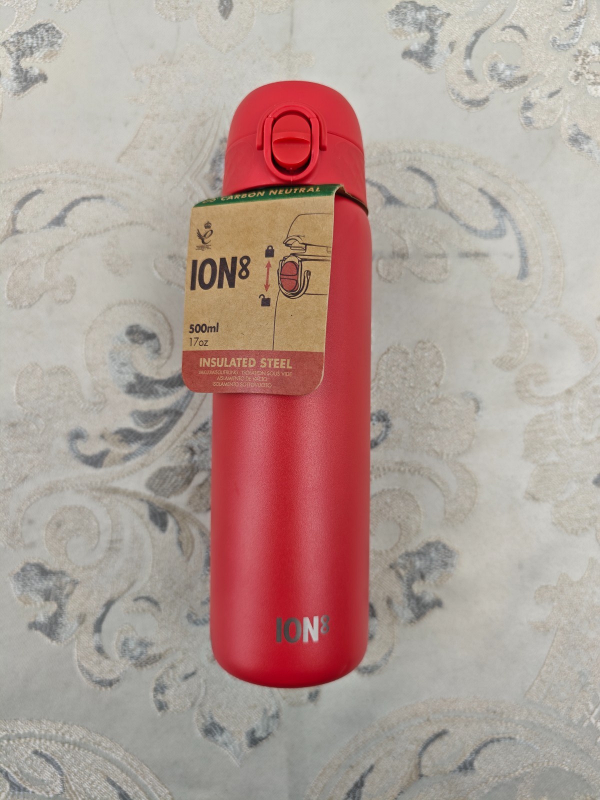 Ion8 Vacuum Insulated Steel Water Bottle, 500 ml/17 oz, Leak Proof, Easy to Open