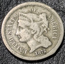1872 3c Nickel United States 3cn Very Good Fine Details U.S Three Cent