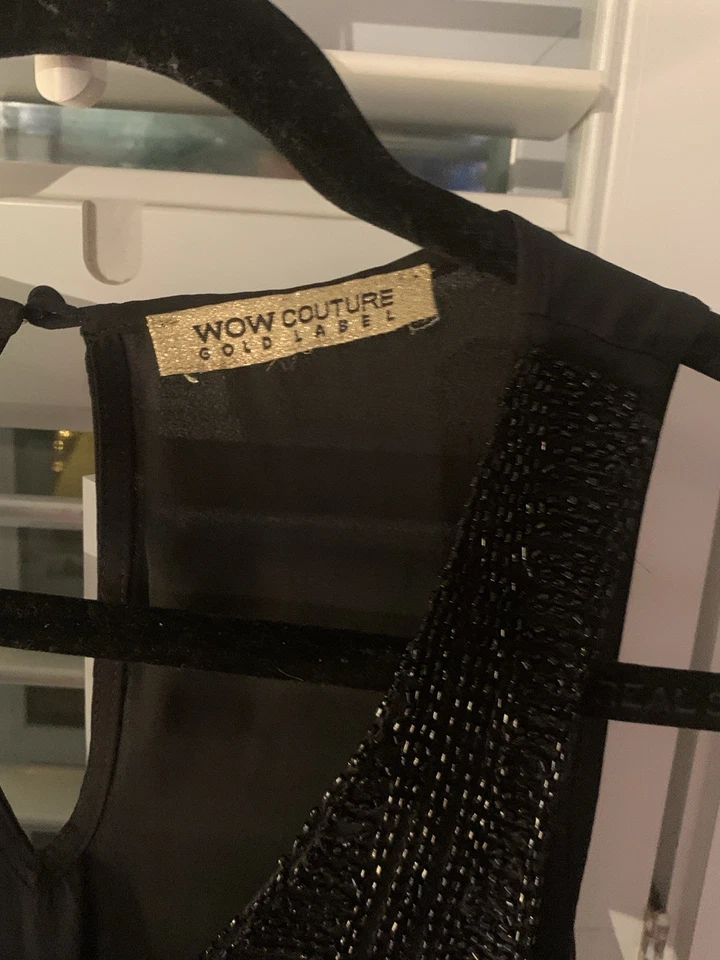 WOW Couture Etiqueta Dorada Forrado Negro Cuentas Elegante Top Talla Med Foto 2 de 4